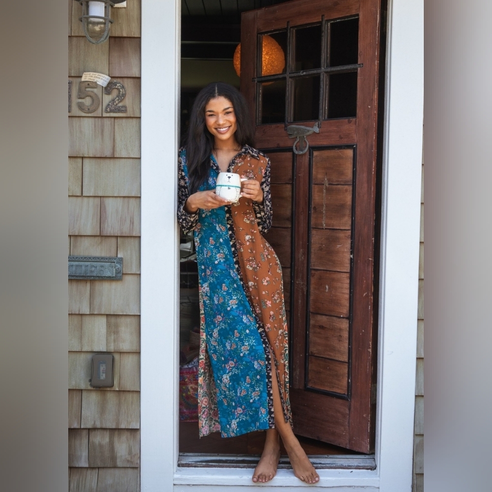 NATURAL LIFE Floral Patchwork Maxi Dress - Blue and Brown - Picture 4 of 5